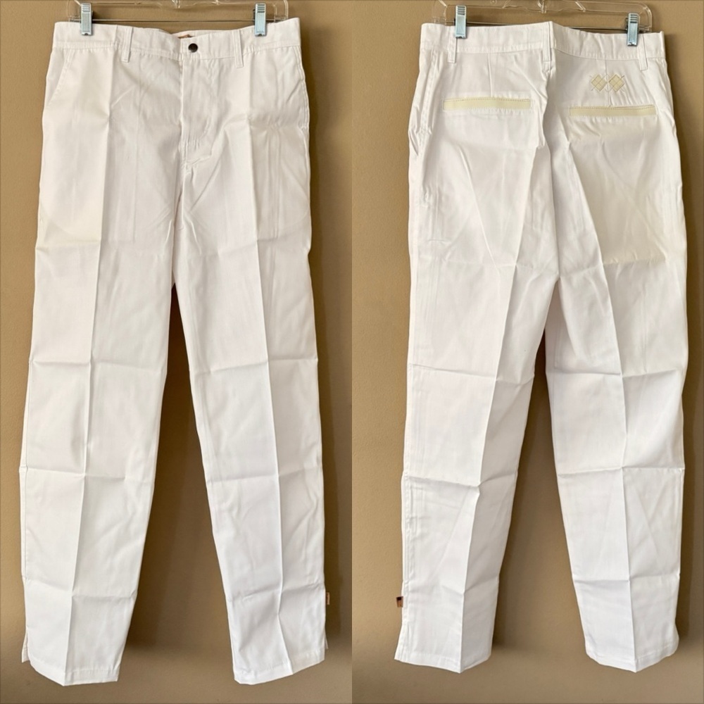 NWT iliac golf White Leather Trim Pocket Pants Size 30 Waist/32 Inseam